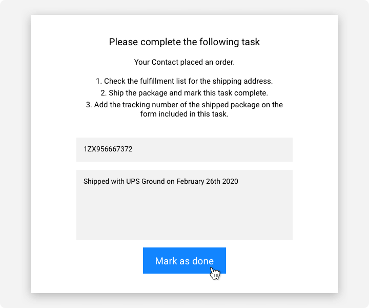 A screenshot showing a task assigned to an Ontraport user