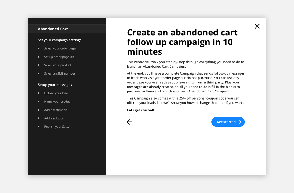 Screenshot of Ontraport's Setup Wizard feature