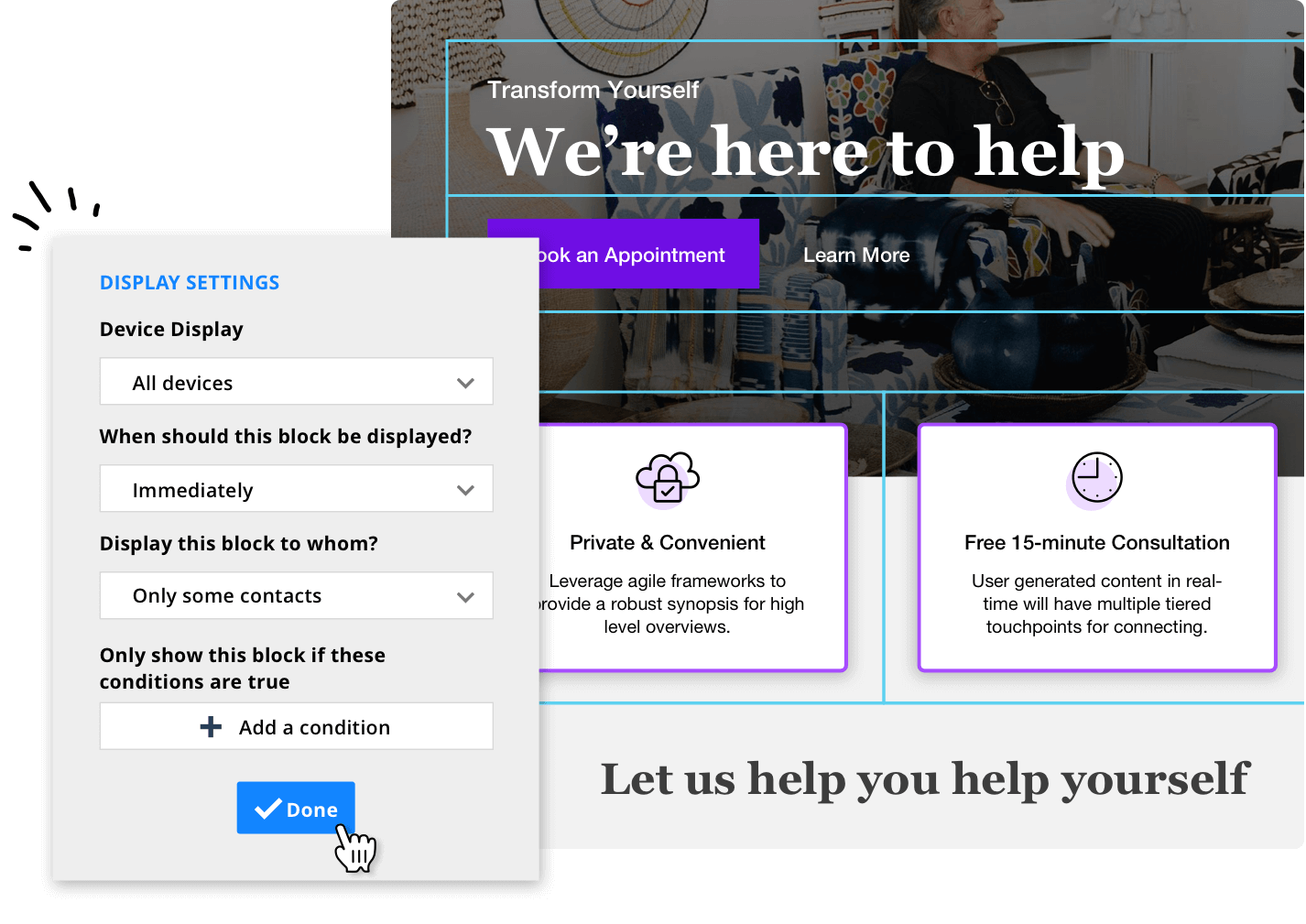 Screenshot showing design flexibility in the Ontraport page builder feature