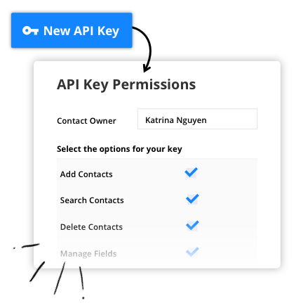 Screenshot showing API key permissions in the Ontraport app