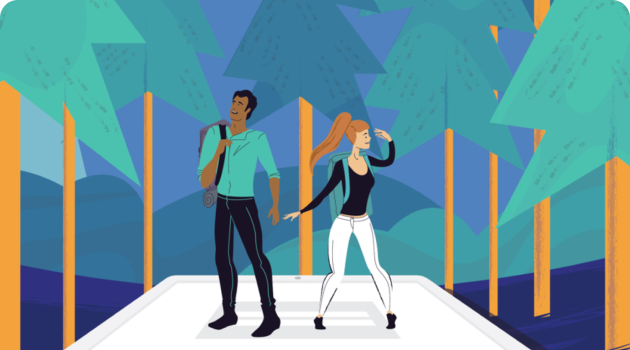 An image of two people at the top of a platform looking around