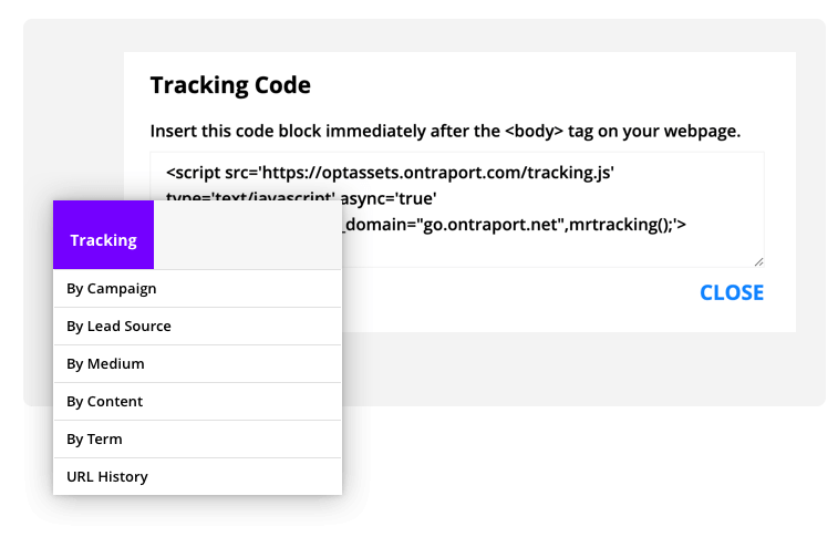 Screenshot of an example tracking script generated with the Ontraport app