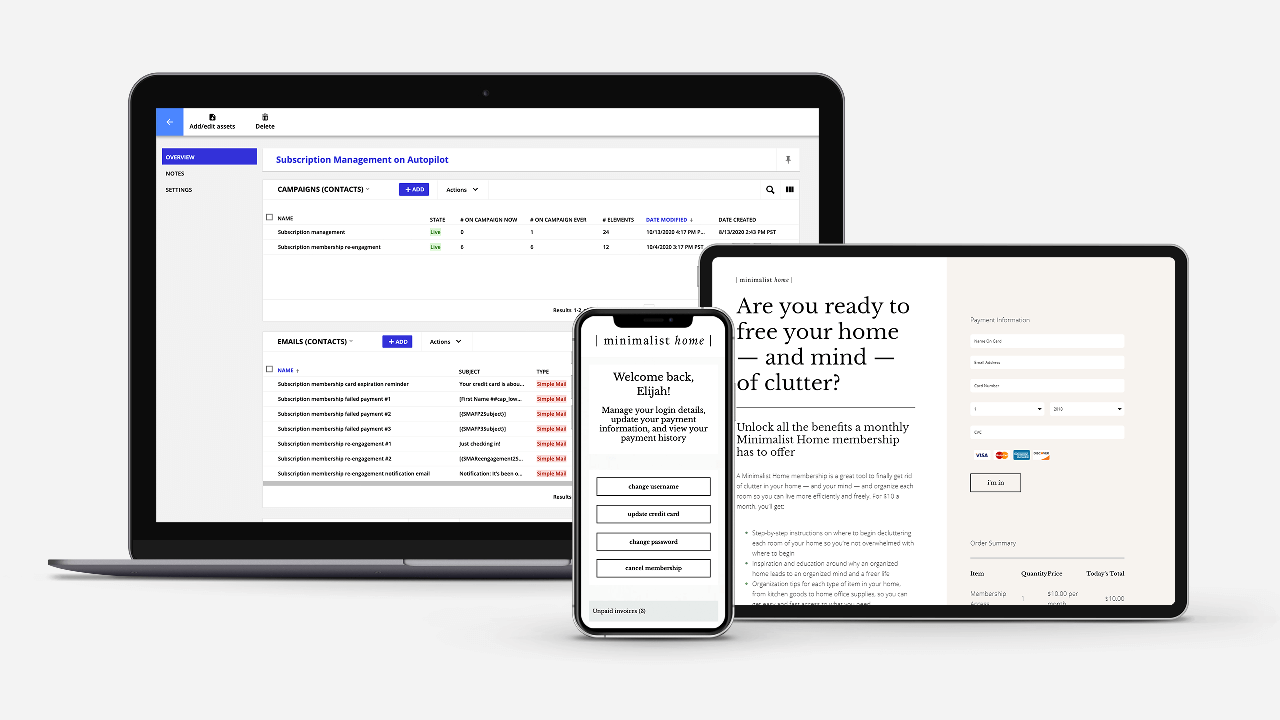 The Subscription Management on Autopilot Setup Wizard being displayed on laptop and mobile devices