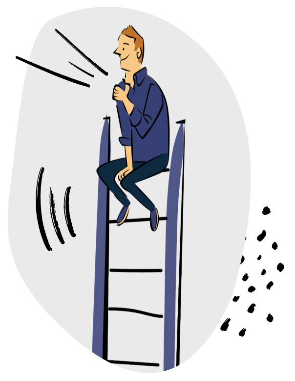 A man sitting on top of a ladder.