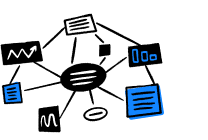 An icon representing multiple connected bits of text and data