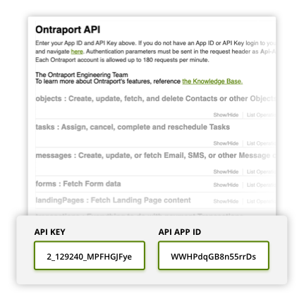 Screenshot showing Ontraport's live API doc