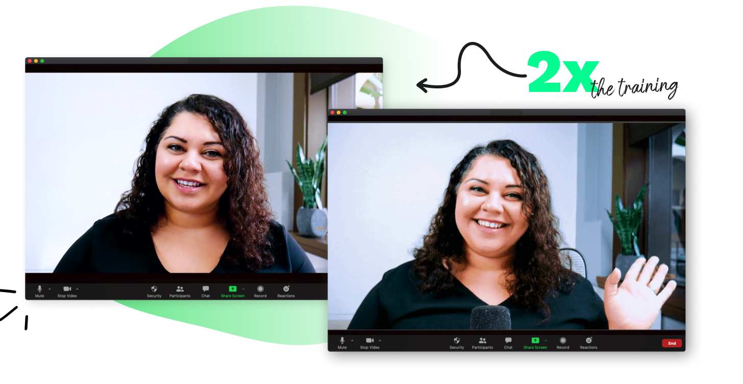 A zoom call image of a woman smiling.