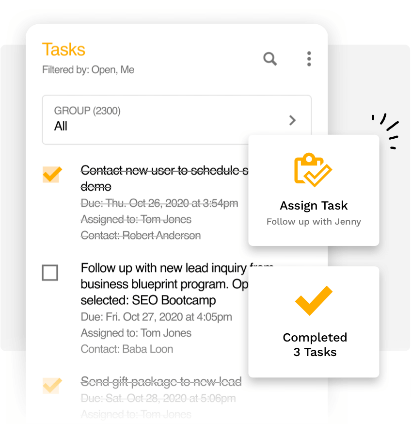 Screenshot of the Tasks collection in the Ontraport Mobile App