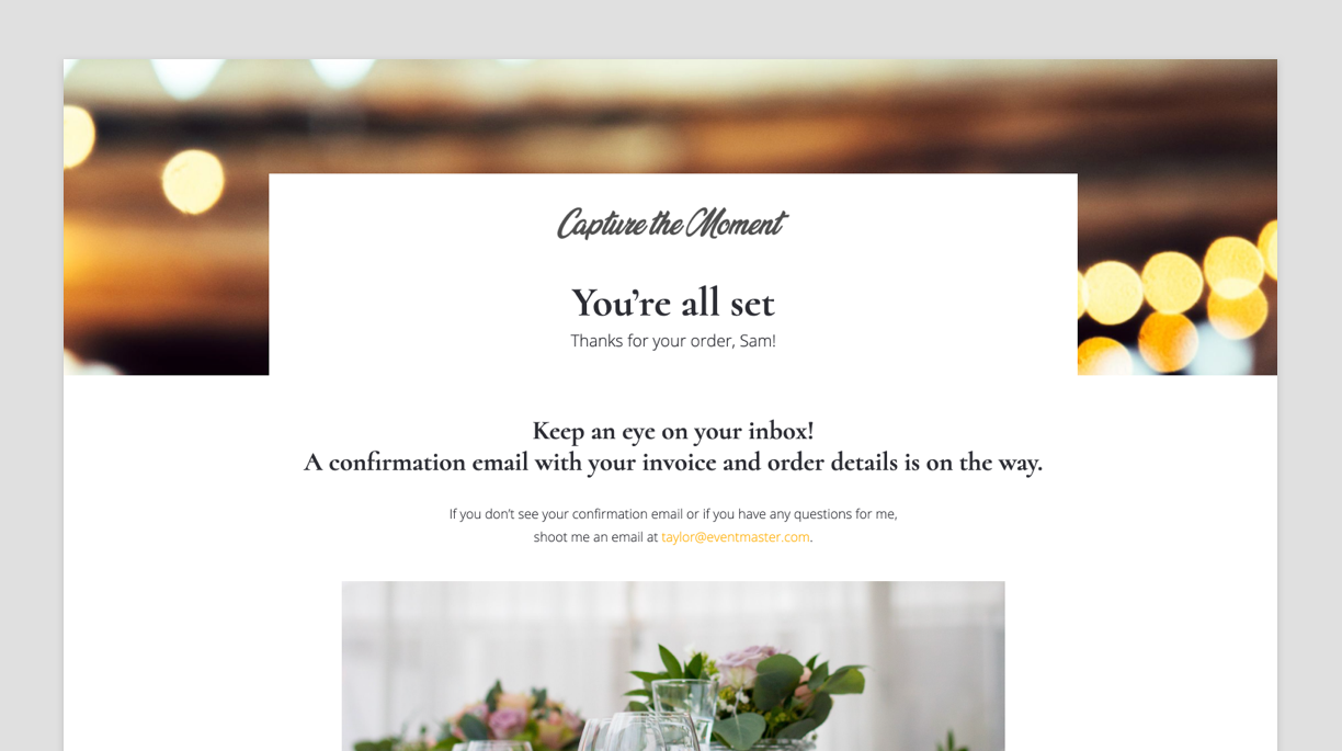 A screenshot of the Thank You Landing Page