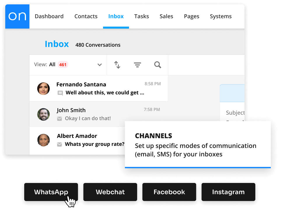 An image of the Inbox feature in Ontraport