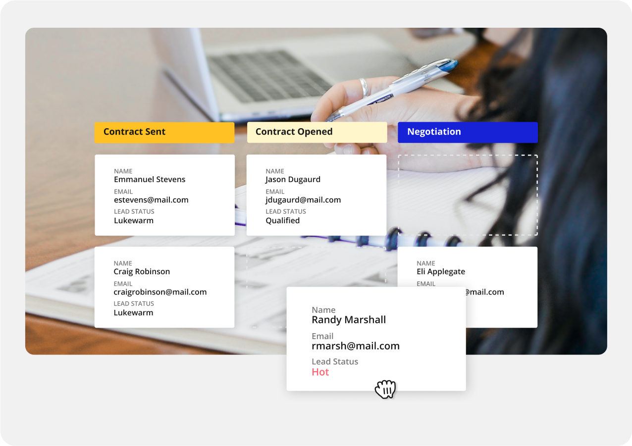 Screenshot of the Calendar feature in Ontraport overlayed on top of people sitting at a table smiling. 