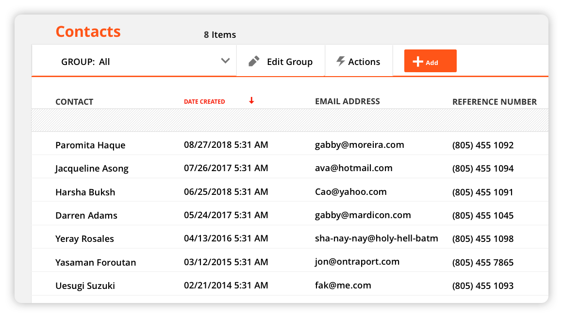 A screenshot of a Contact Record displayed in Card View in the Ontraport app
