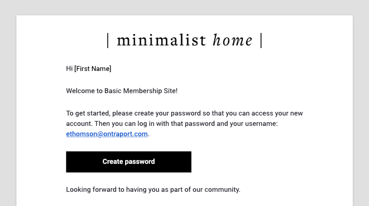 A screenshot of the Registration Email