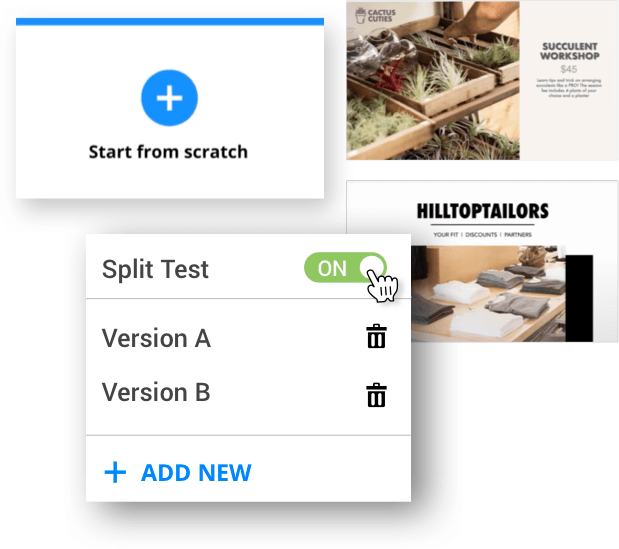 Screenshots of drag-and-drop elements in the Ontraport page builder