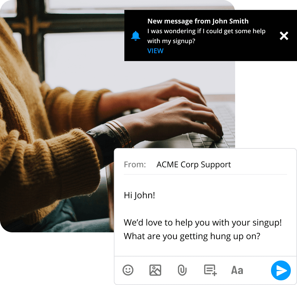 An Ontraport user creating content with their laptop computer