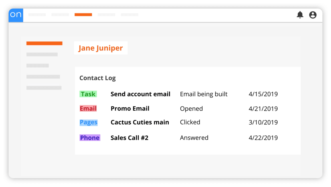 Screenshot of a Contact Log in the Ontraport app