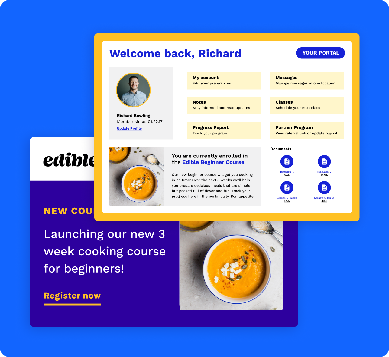 Screenshot of a personalized membership site portal built with Ontraport
