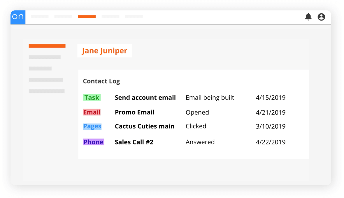Screenshot of a Contact's history in the Ontraport app
