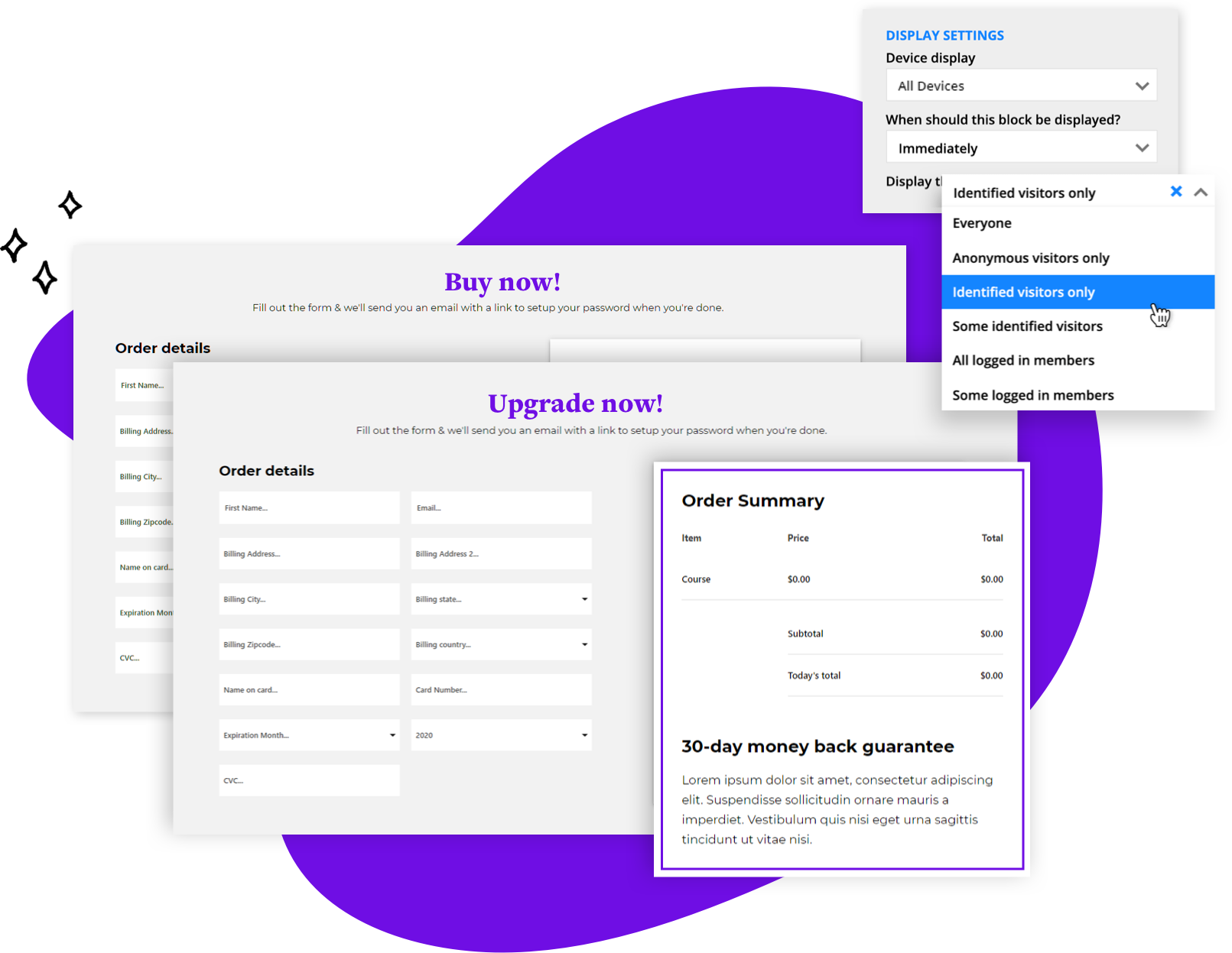 A screenshot of split tested order forms created with the Ontraport app