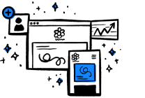 An icon representing landing pages, emails and data trends