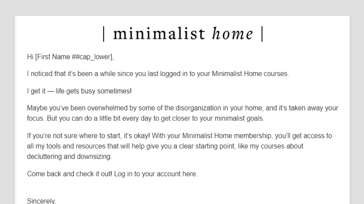A screenshot of the Subscription Re-engagement #1 Email