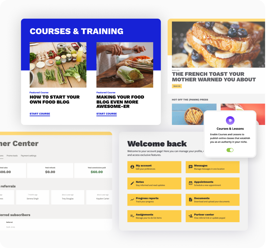 Examples of landing pages built with the Ontraport app