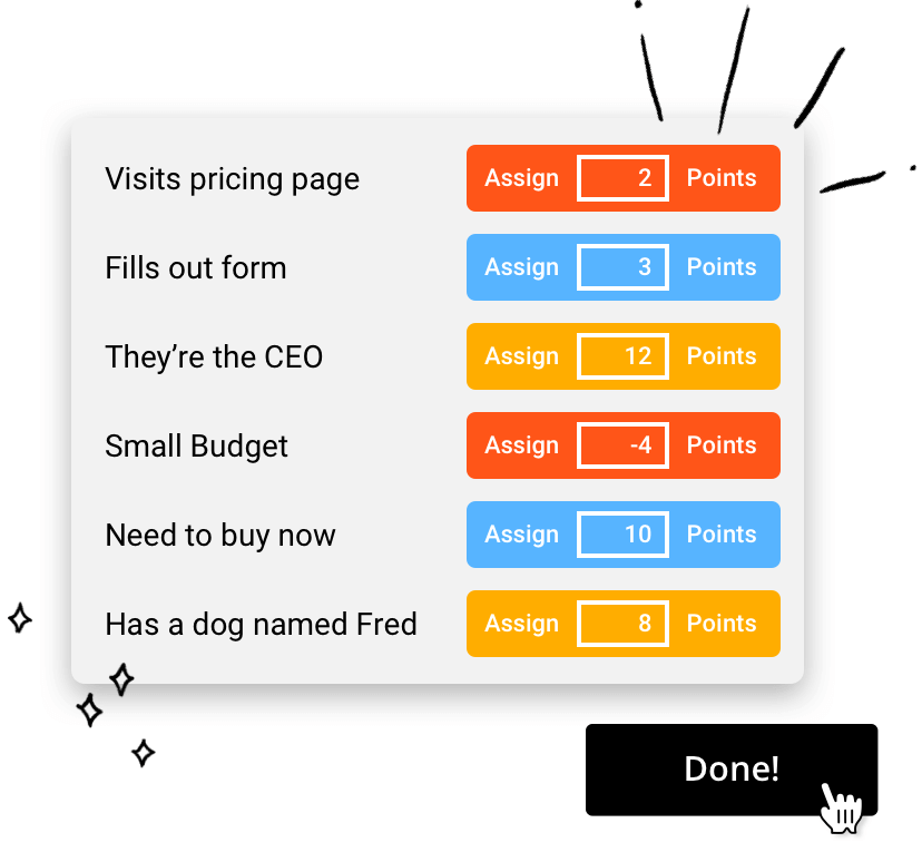 Screenshot showing scoring criteria for leads in the Ontraport app
