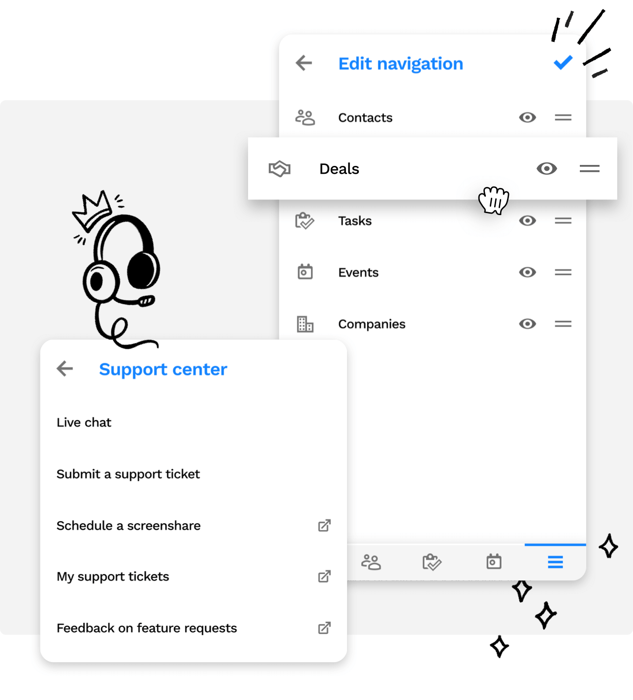 Screenshot of access to the Ontraport Support Center in app
