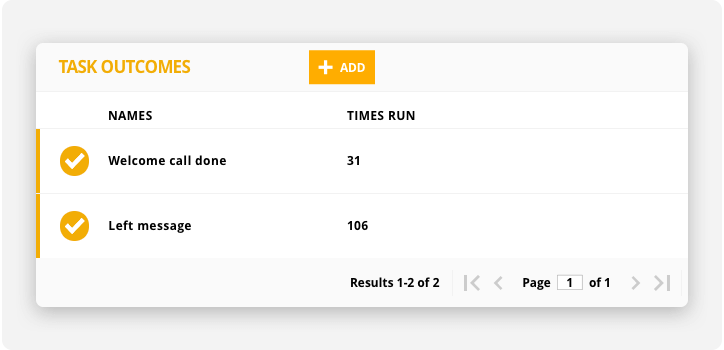 A screenshot showing the configuration of multiple possible outcomes for a task