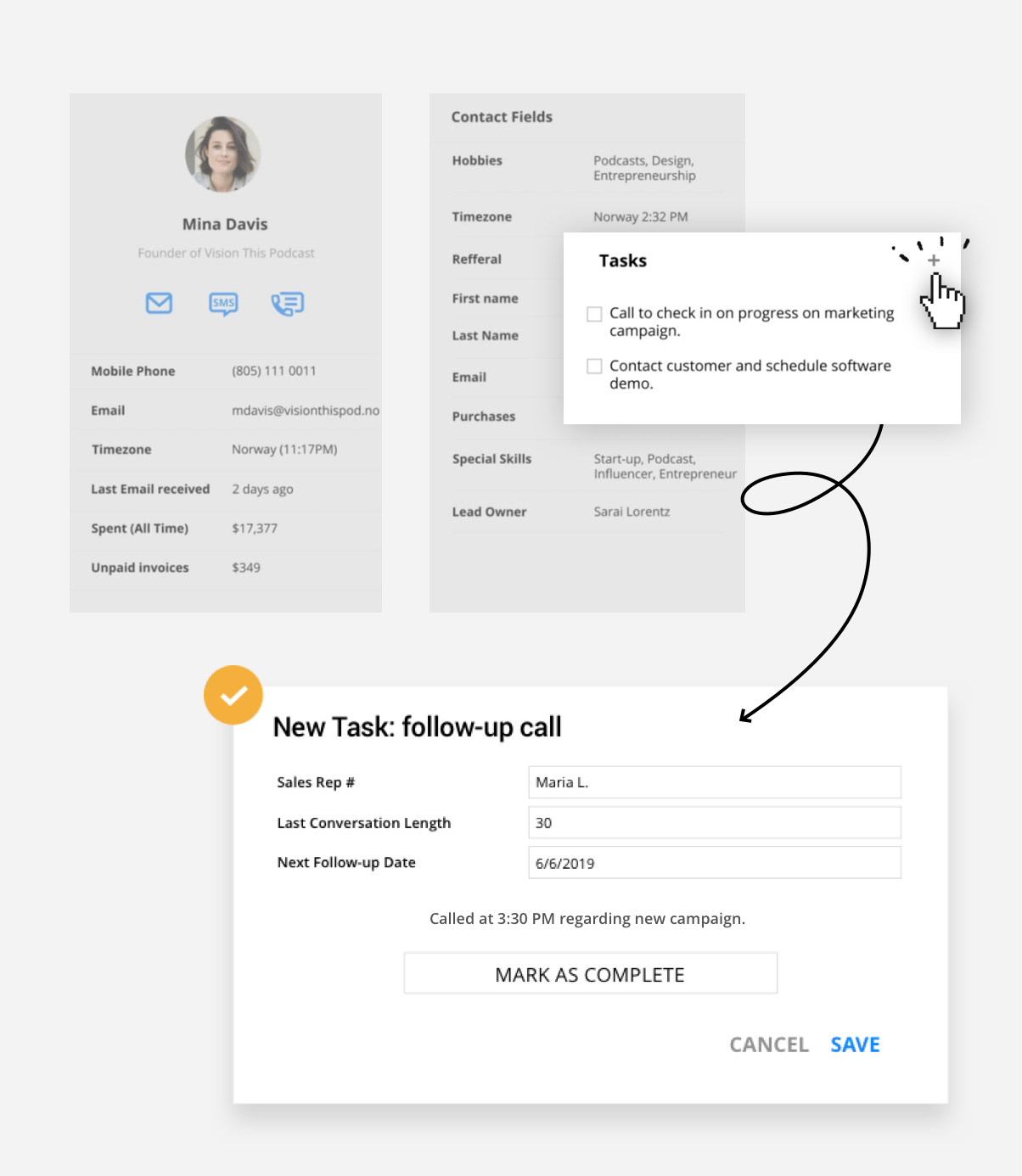 Screenshot of task automation in the Ontraport app