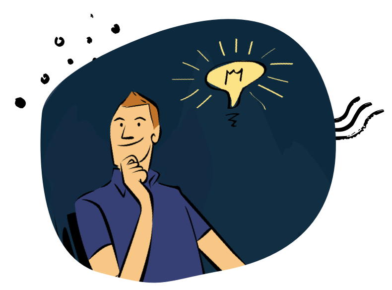 A man thinking and sitting down who has a light-bulb going off.