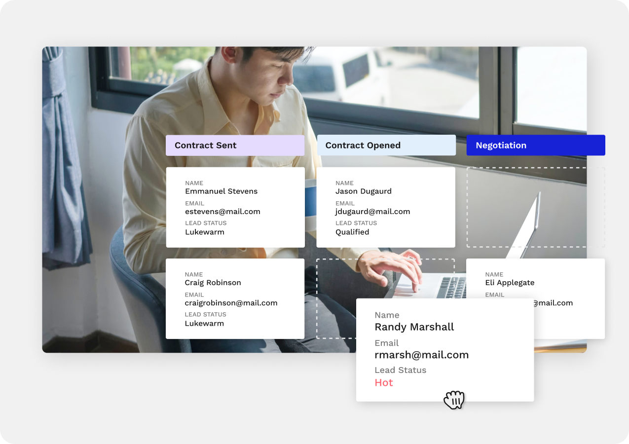 Screenshot showing Ontraport's drag-and-drop Card View feature