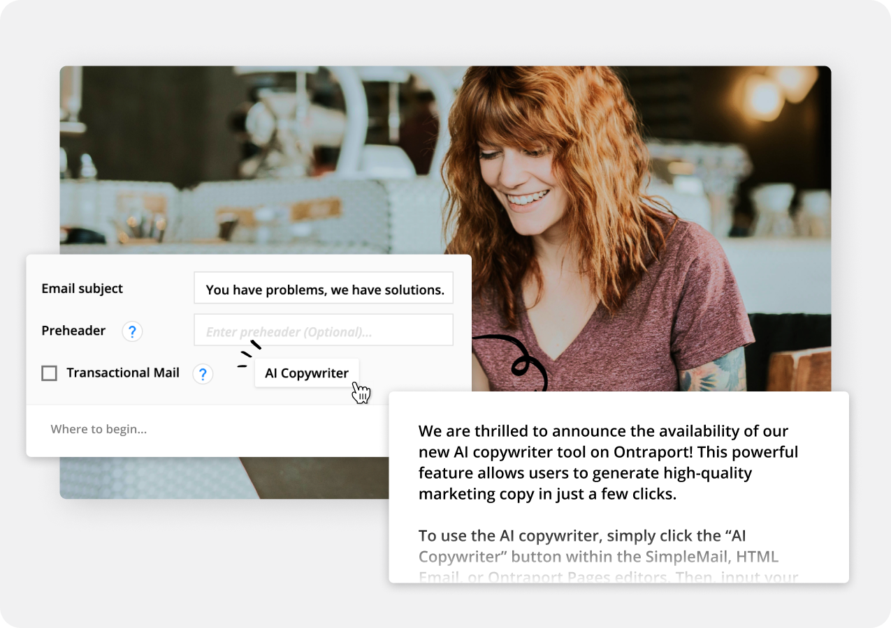 An Ontraport user sending an email with the Ontraport app