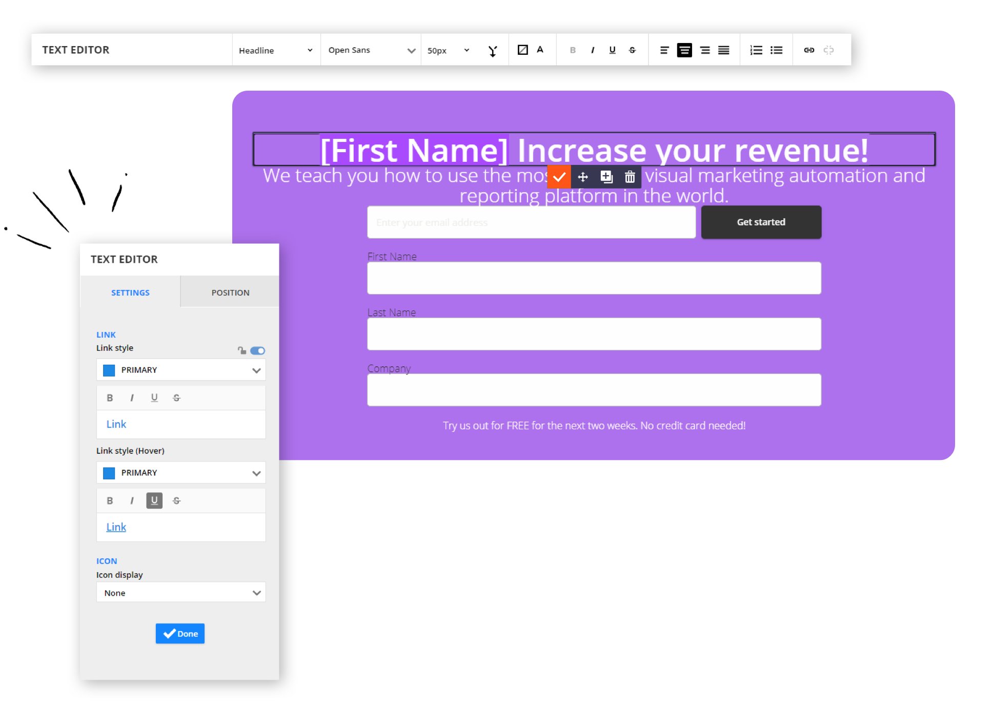 A screenshot of a Merge Field on an Ontraport landing page