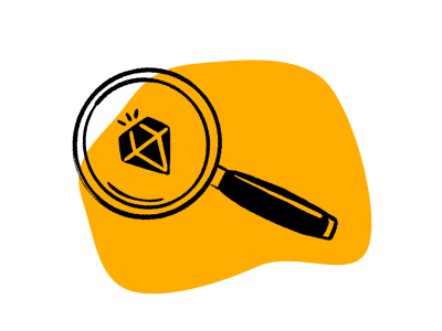 Icon of a magnifying glass viewing a diamond