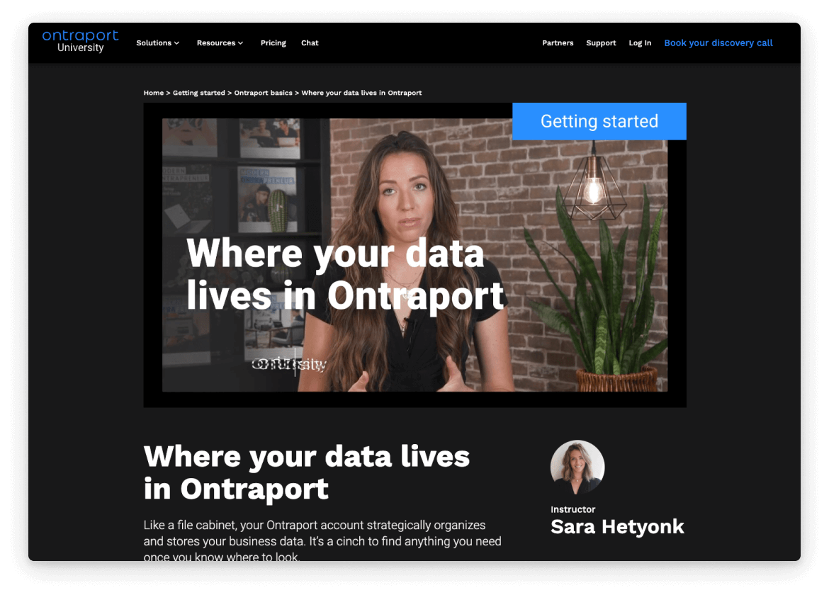 A screenshot of an Ontraport University lesson