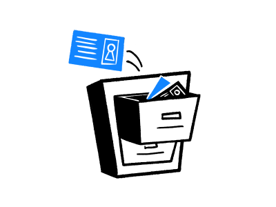 Icon of a file cabinet and files