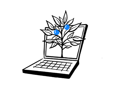 Icon of a tree growing out of a laptop computer