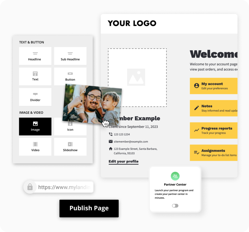 A screenshot of Ontraport's drag-and-drop landing page builder