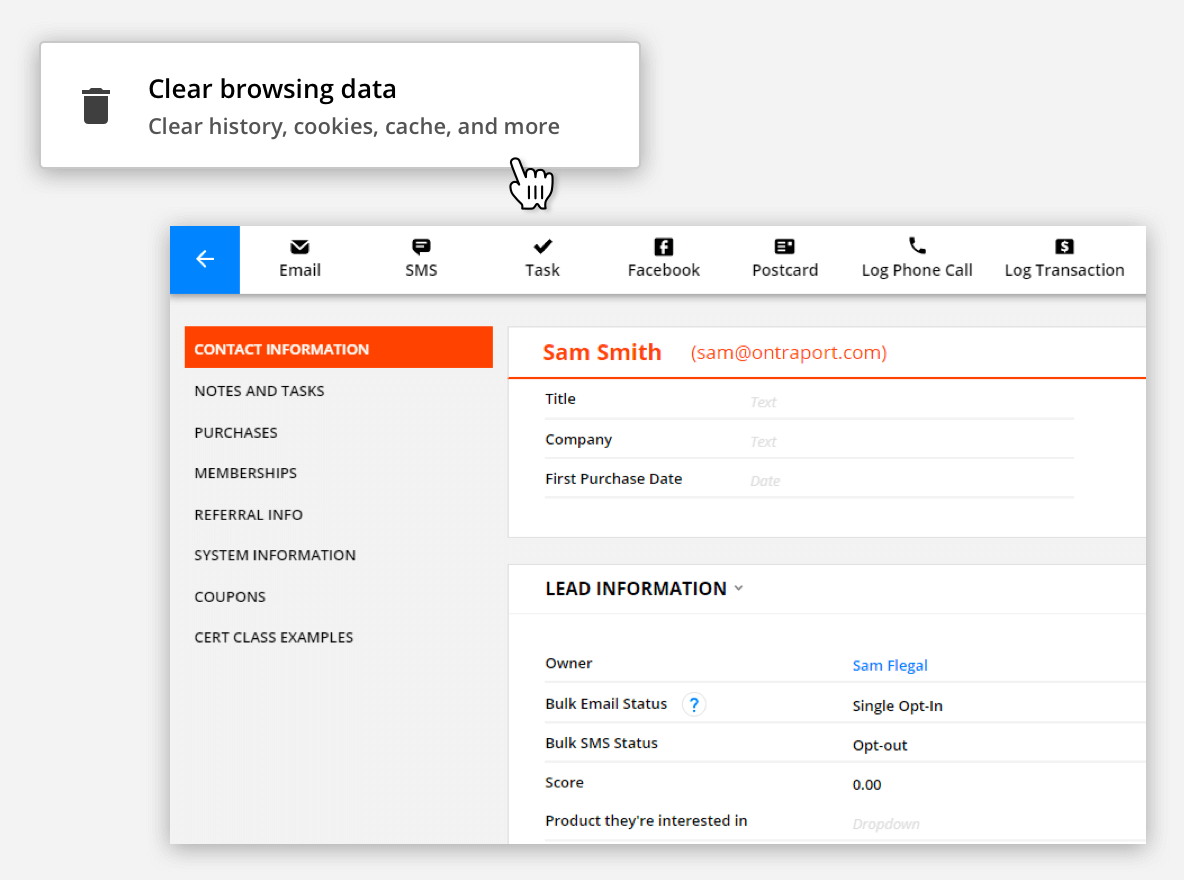 Screenshot of a contact record in the Ontraport app.