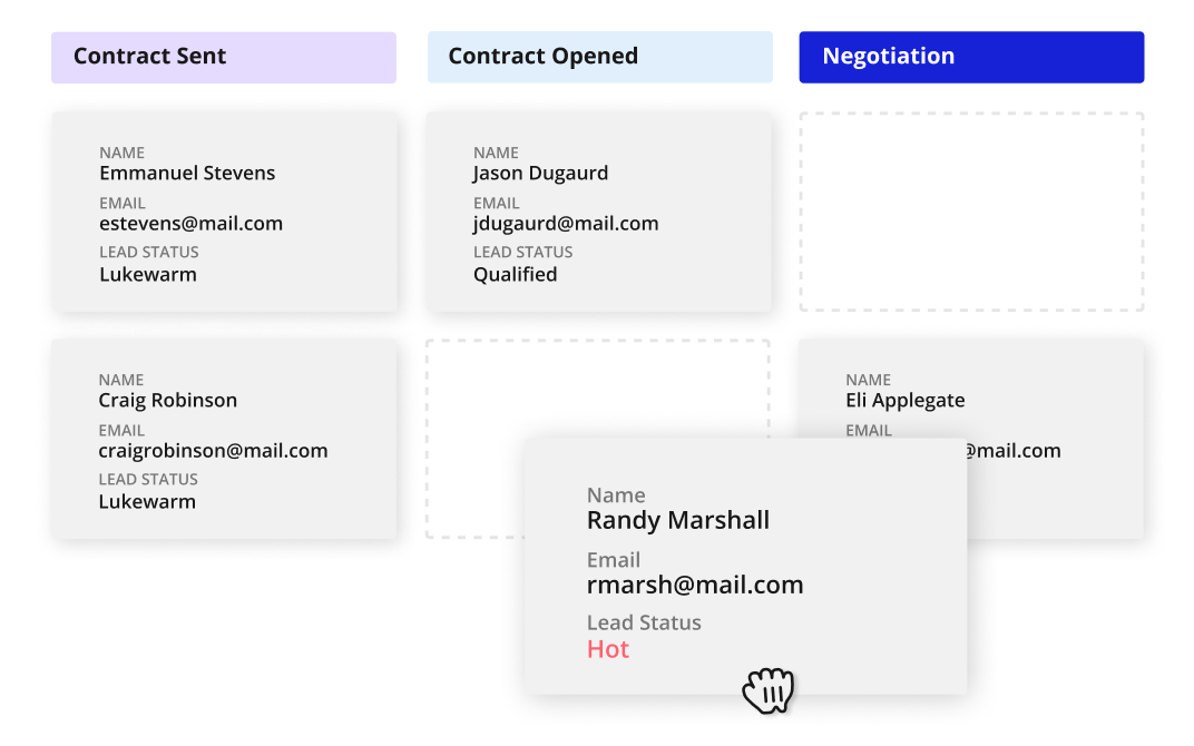 Image of Ontraport's drag-and-drop Card View
