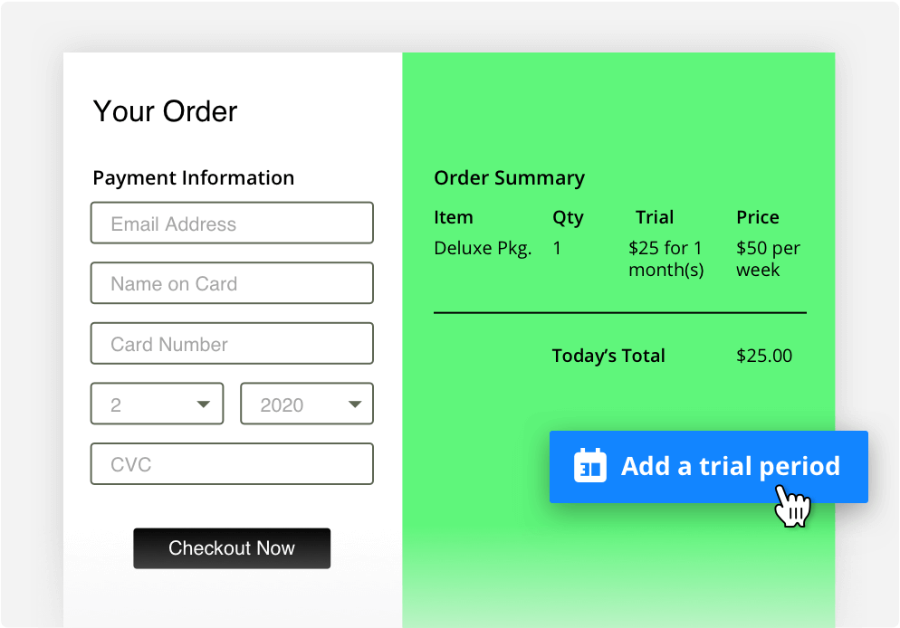 Screenshot showing custom payment models made with the Ontraport app.
