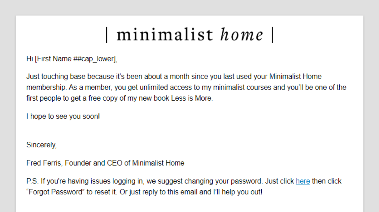 A screenshot of the Subscription Re-engagement #2 Email