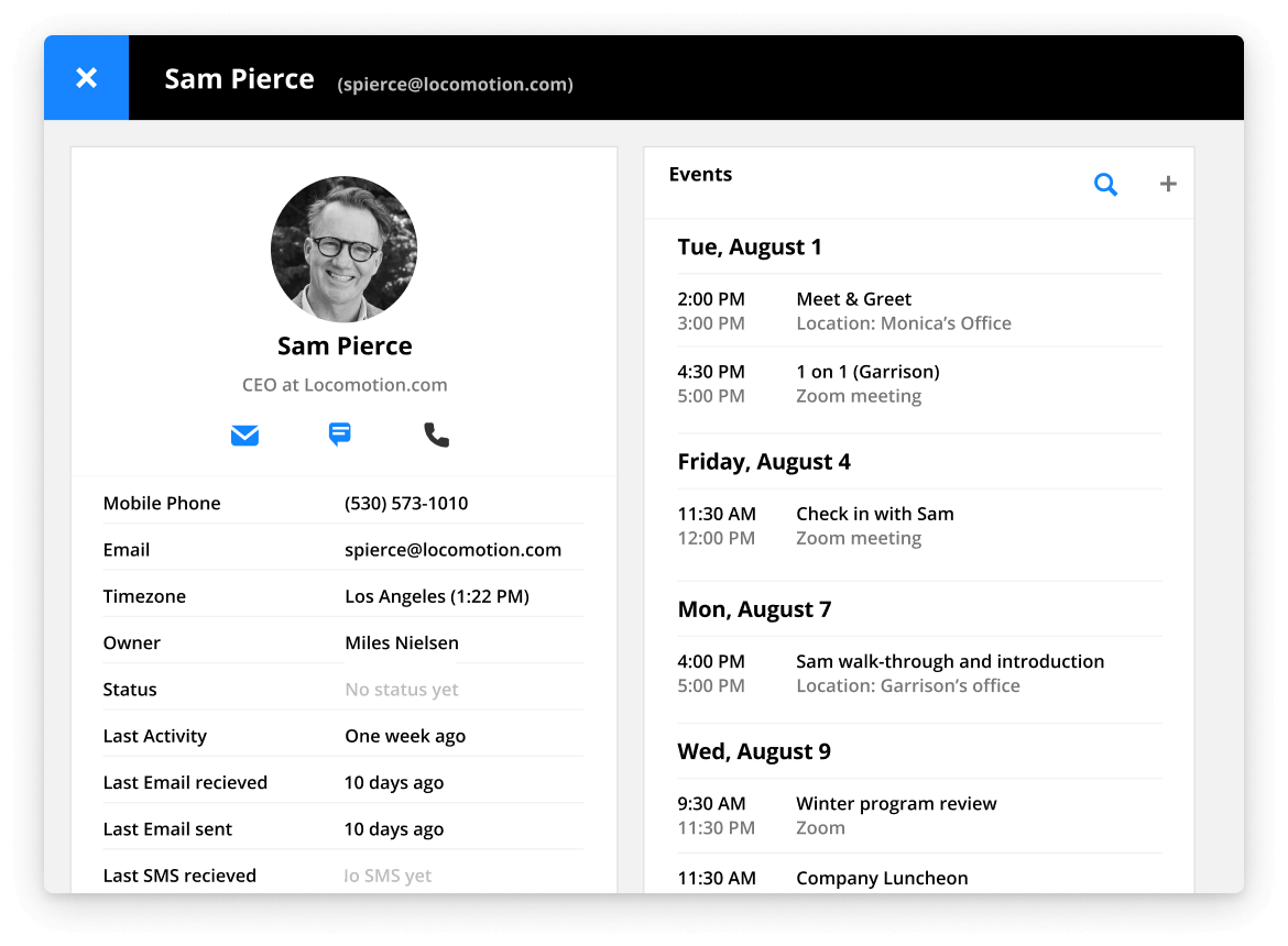 A screenshot of a contact record in the Ontraport app