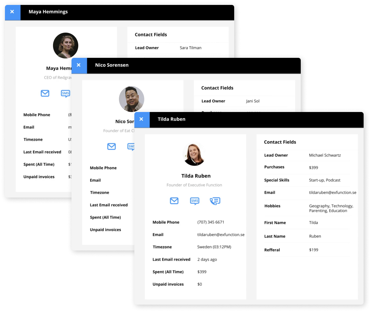 A screenshot of a contact record in the Ontraport app
