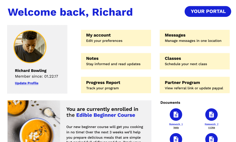 A view of a customer portal page
