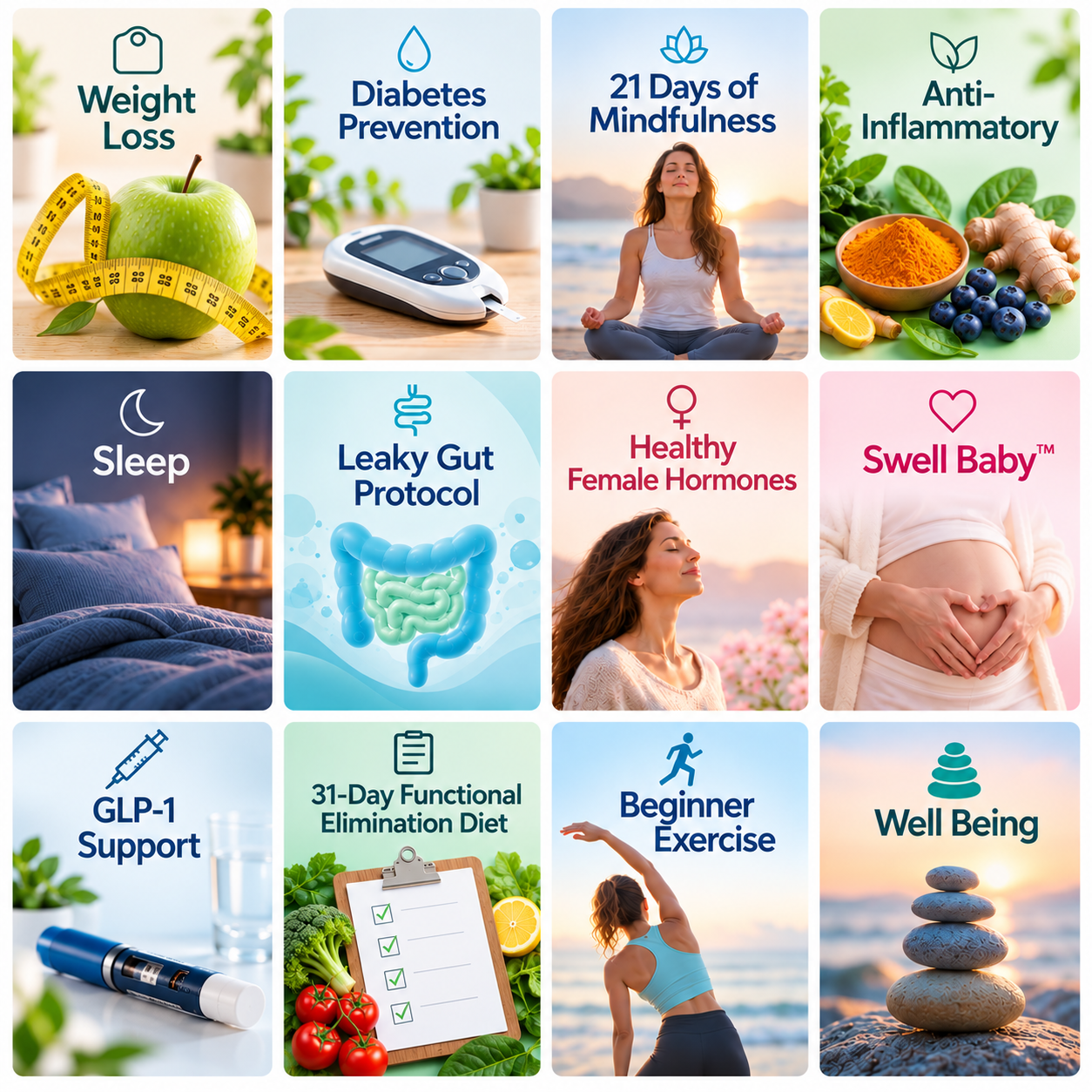 BodySite care plan library — Weight Loss, Diabetes Prevention, Mindfulness, Anti-Inflammatory, Sleep, Leaky Gut, Healthy Female Hormones, GLP-1 Support, functional elimination diet, beginner exercise, well-being and more